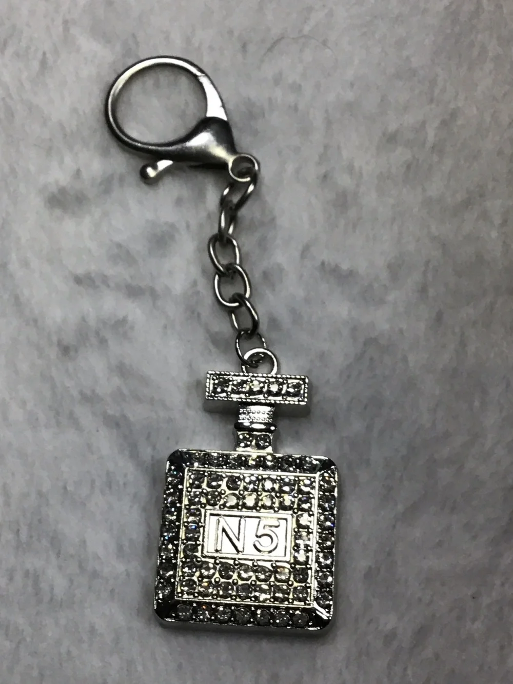 N5 Crystal Perfume Bottle Keychain - Silver Tone